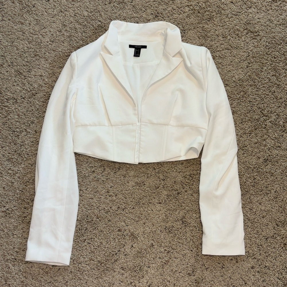 White Cropped Blazer Top